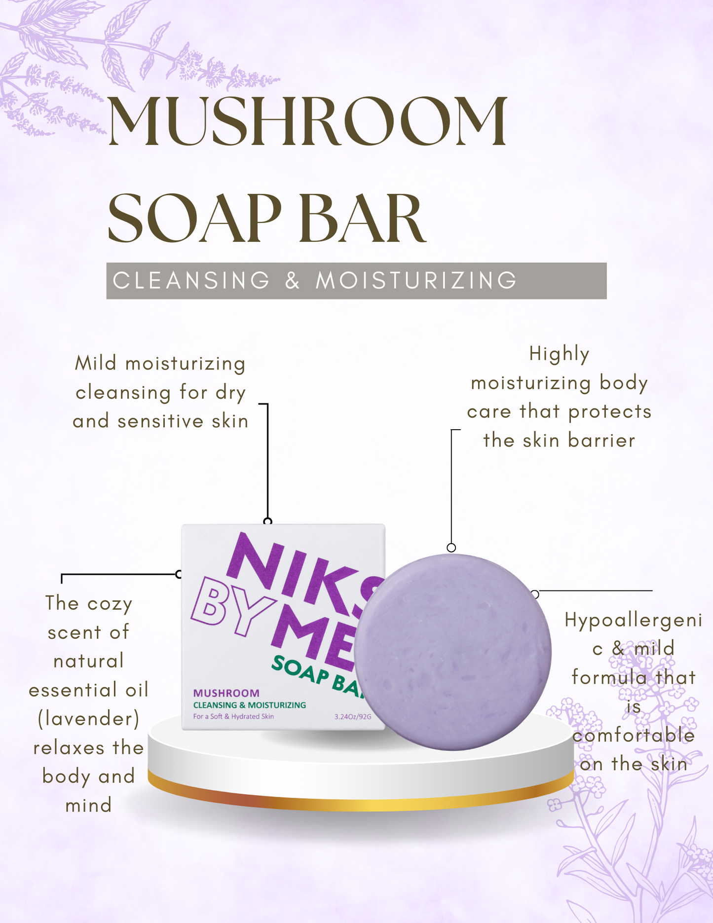 NIKSME Mushroom Cleansing & Moisturizing Soap Bar